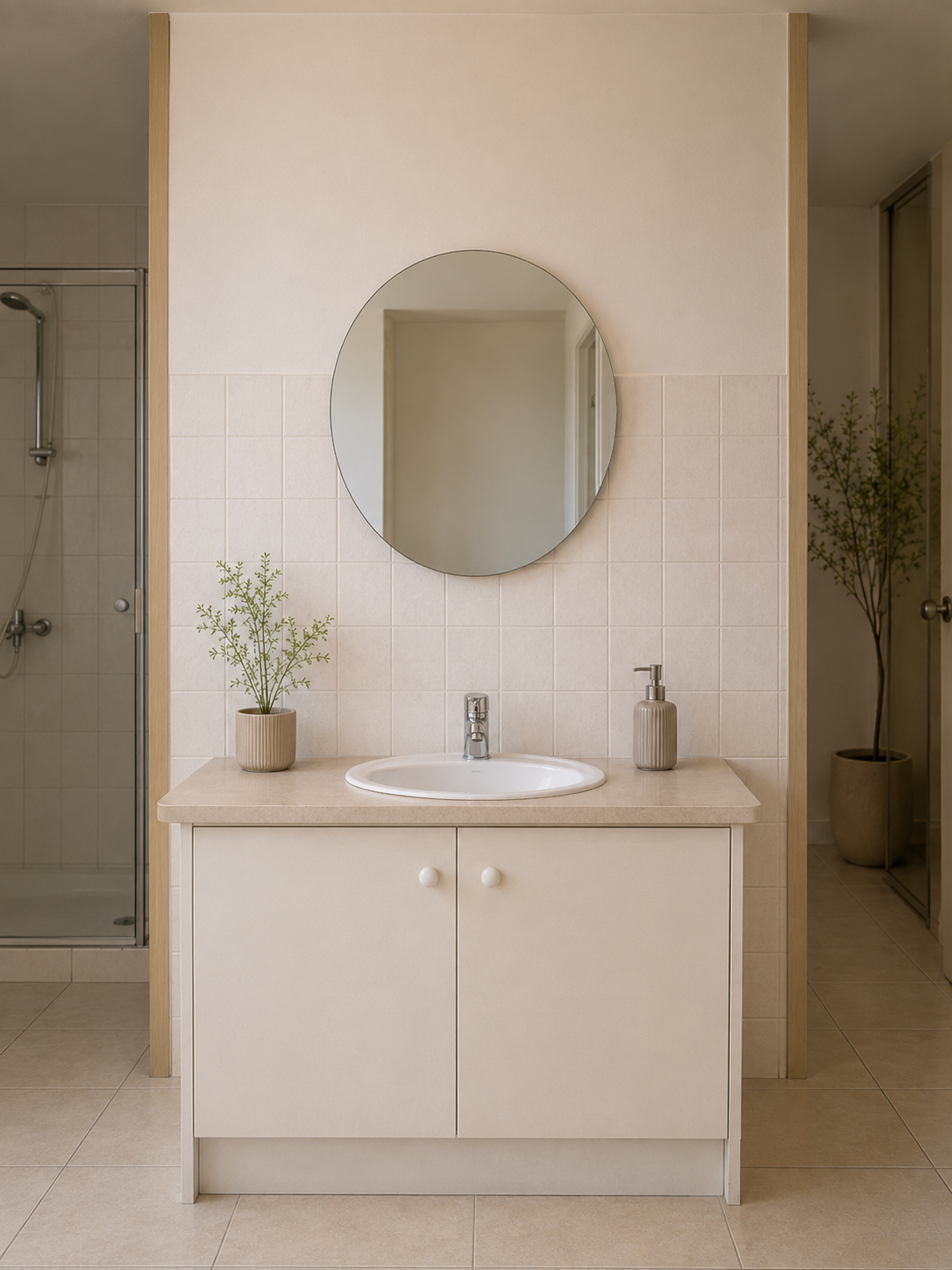 Sıradan ürünlerle döşenmiş banyo